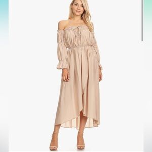 BEIGE OFF SHOULDER DRESS